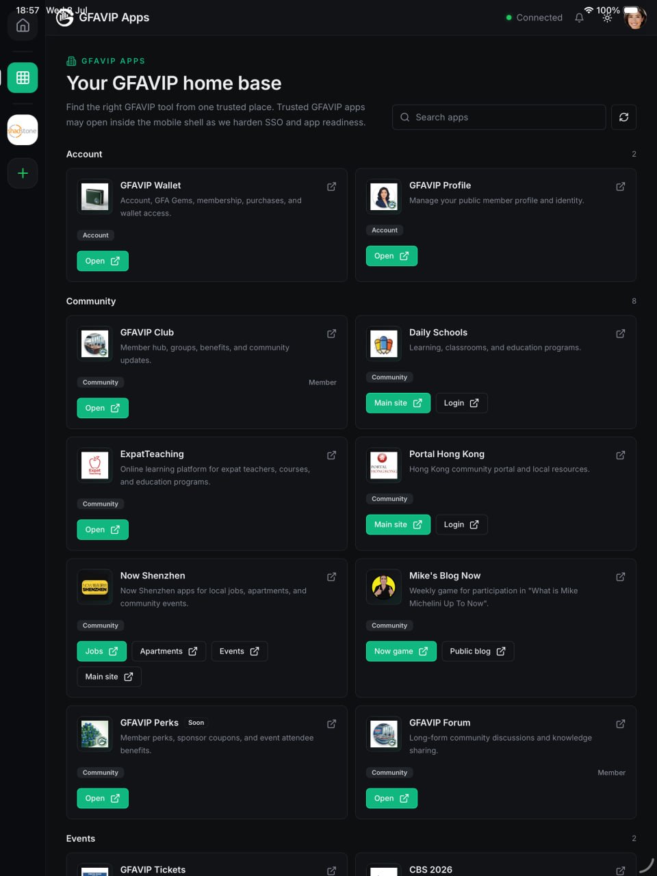 GFAVIP Chat iPad screen